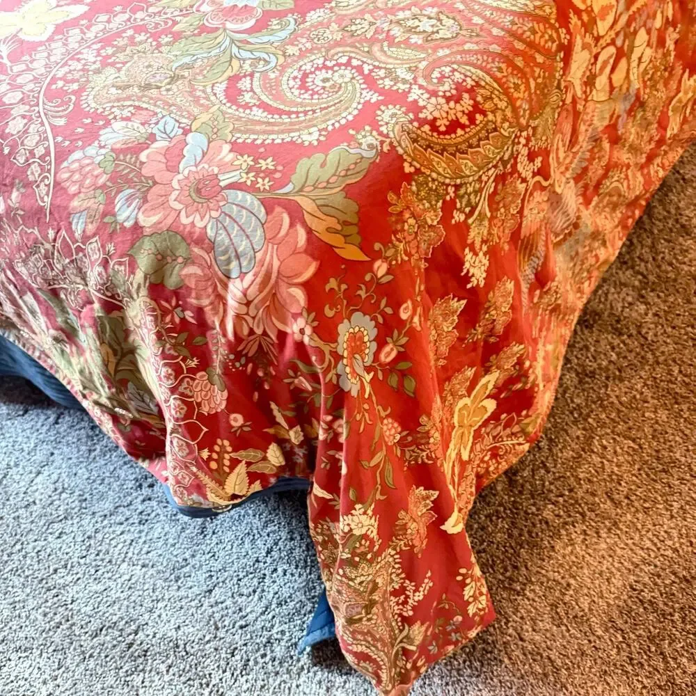 Pottery Barn King Duvet Cover Clara Palampore Red Floral Paisley Bird RETIRED